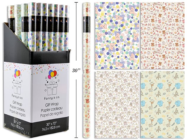 30in x 72in Baby Shower Single Roll Wrap/Dsp 4-5 Ass't Styles
