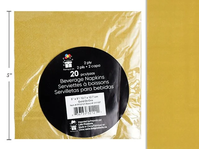 Gold Beverage Napkins 20/pk 2 Ply 5X5"