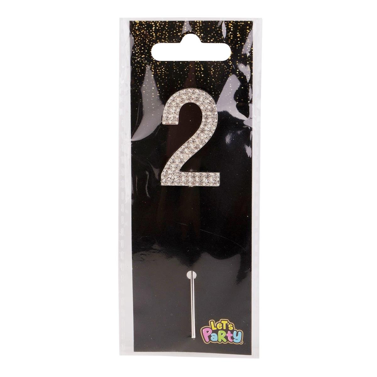 Let's Party #2 Rhinestone Numeral Cake Topper 4cmH, silver