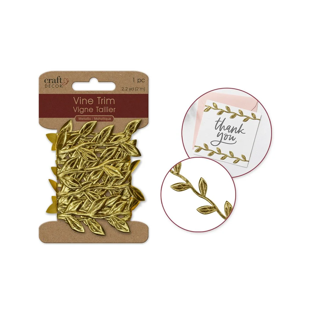 Craft Décor Ribbons: Metallic Vine Trim/Garland - Gold