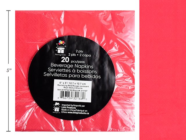 Ravishing Red Beverage Napkins 20/pk 2 Ply 5x5"