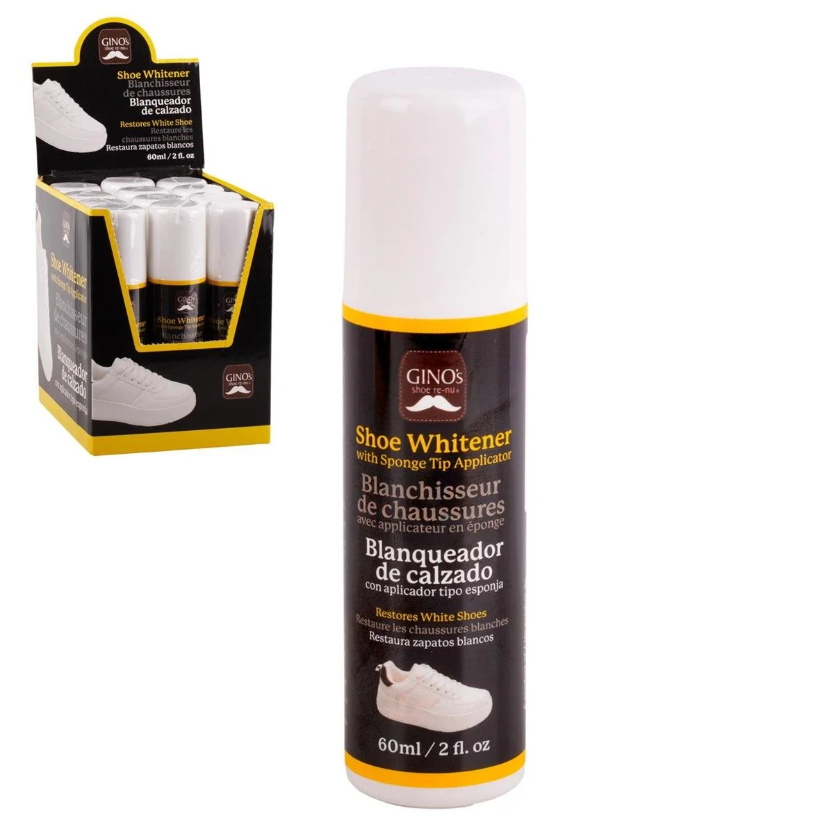 Gino's Shoe Whitener with Sponge Dip Applicator, 60ml