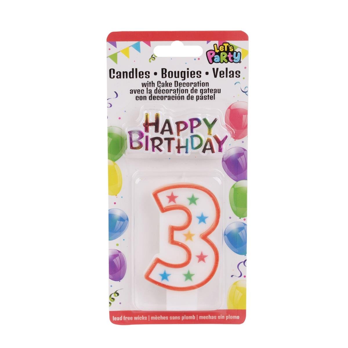 Let's Party #3 Birthday Candle set 8cmH, 6.5x3cm sign