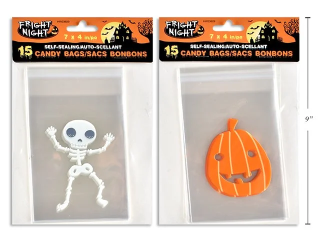 15pk Hween Self Sealing Cello Candy Bags 7in x 4in. 2 Asst.