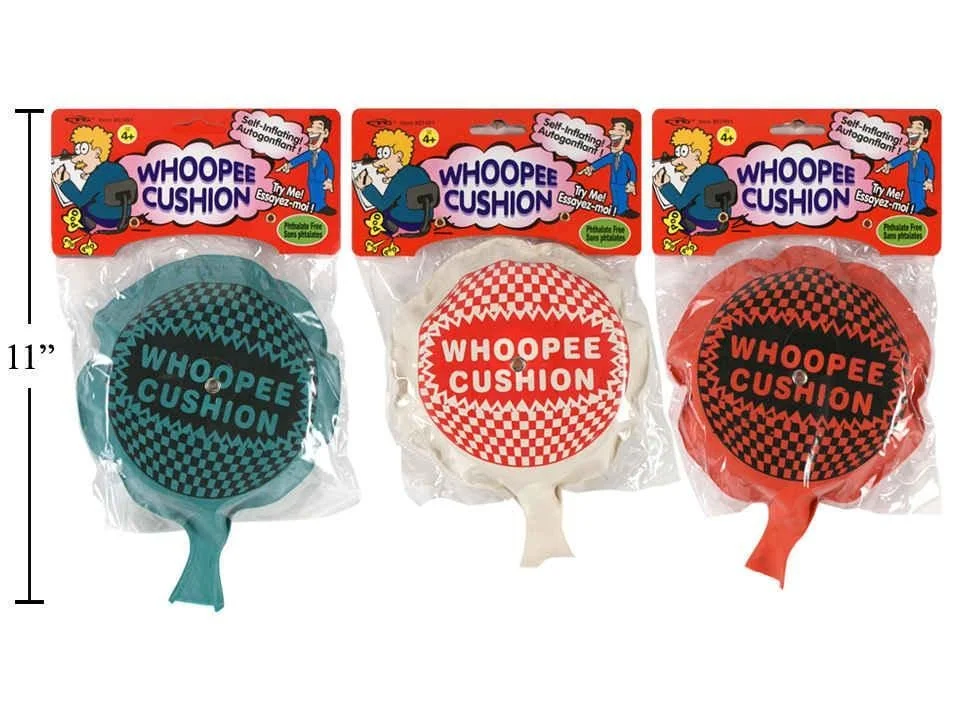 6.5" Self-inflate Whoopee Cushion, 3 cols., pbh (Phthalate Free)