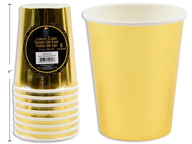 Gold Luxury 9oz. Paper cups 8/pk 190gm Gold Coated