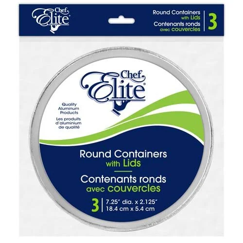 Chef Elite – Round Container with Lids – 7.25″ dia. x 2.125″ – 3Pk