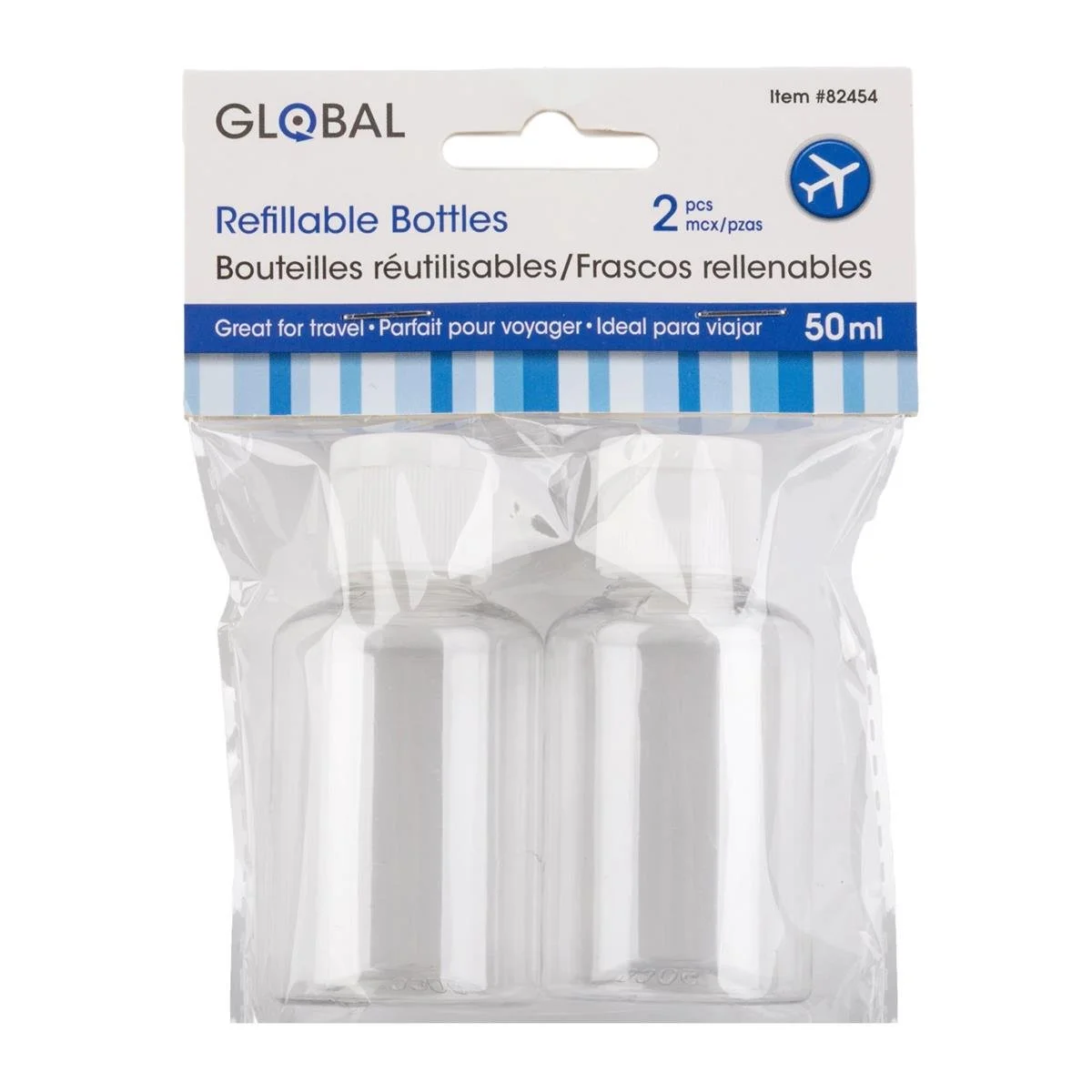 Global 2-pc 50ml Travel Bottles, Flip-up Top, Clear color