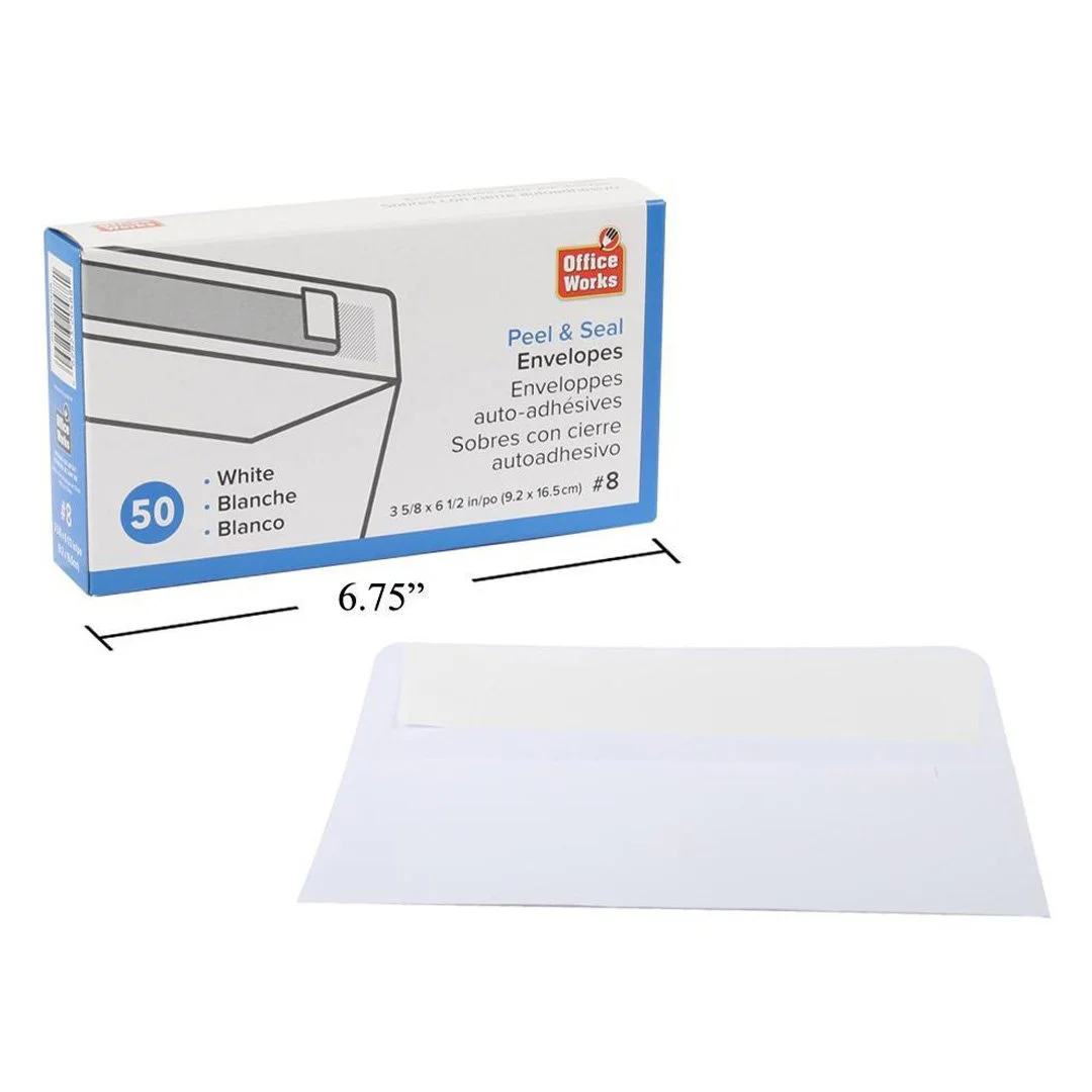 O.WKs. 50-pc #8 Peel & Seal Envelopes