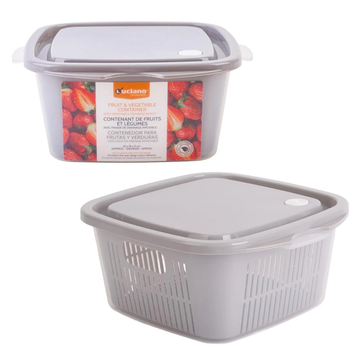 Luciano Food Container w/ Drainer & Lid, 18x18x9 cm