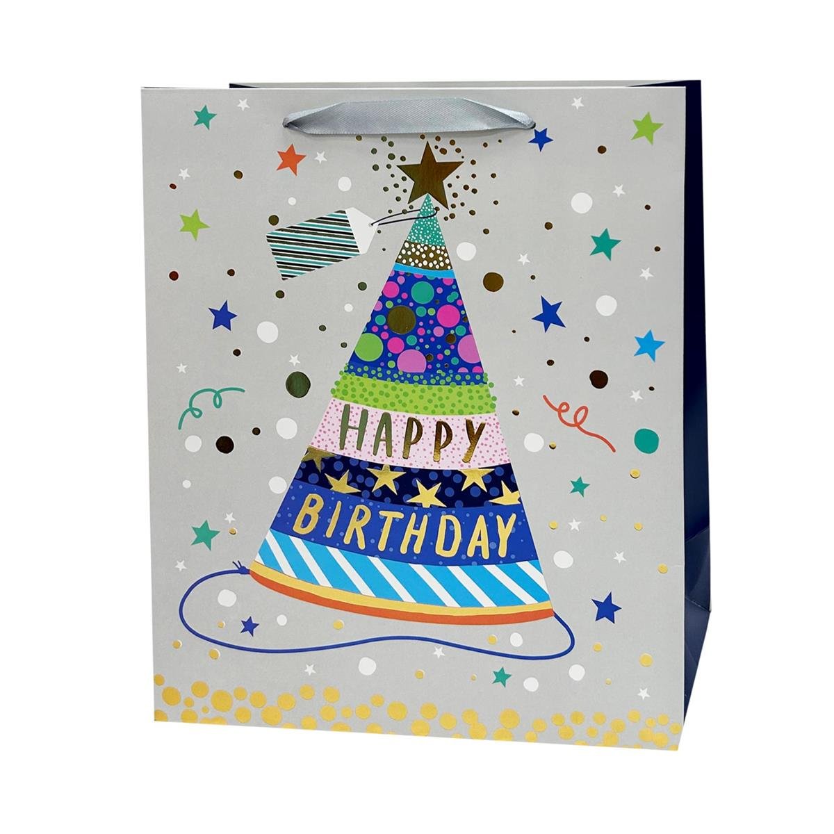 Paper T. Gift Bag, Large, Birthday Hat, Glitter, 210gsm