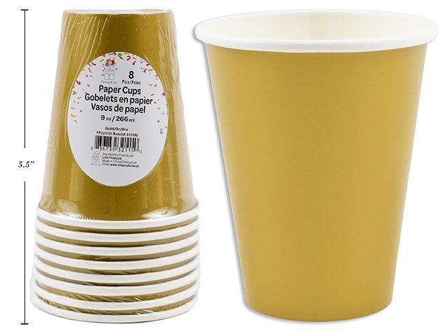 9oz Gold Paper Cups 8pc 270gsm glossy