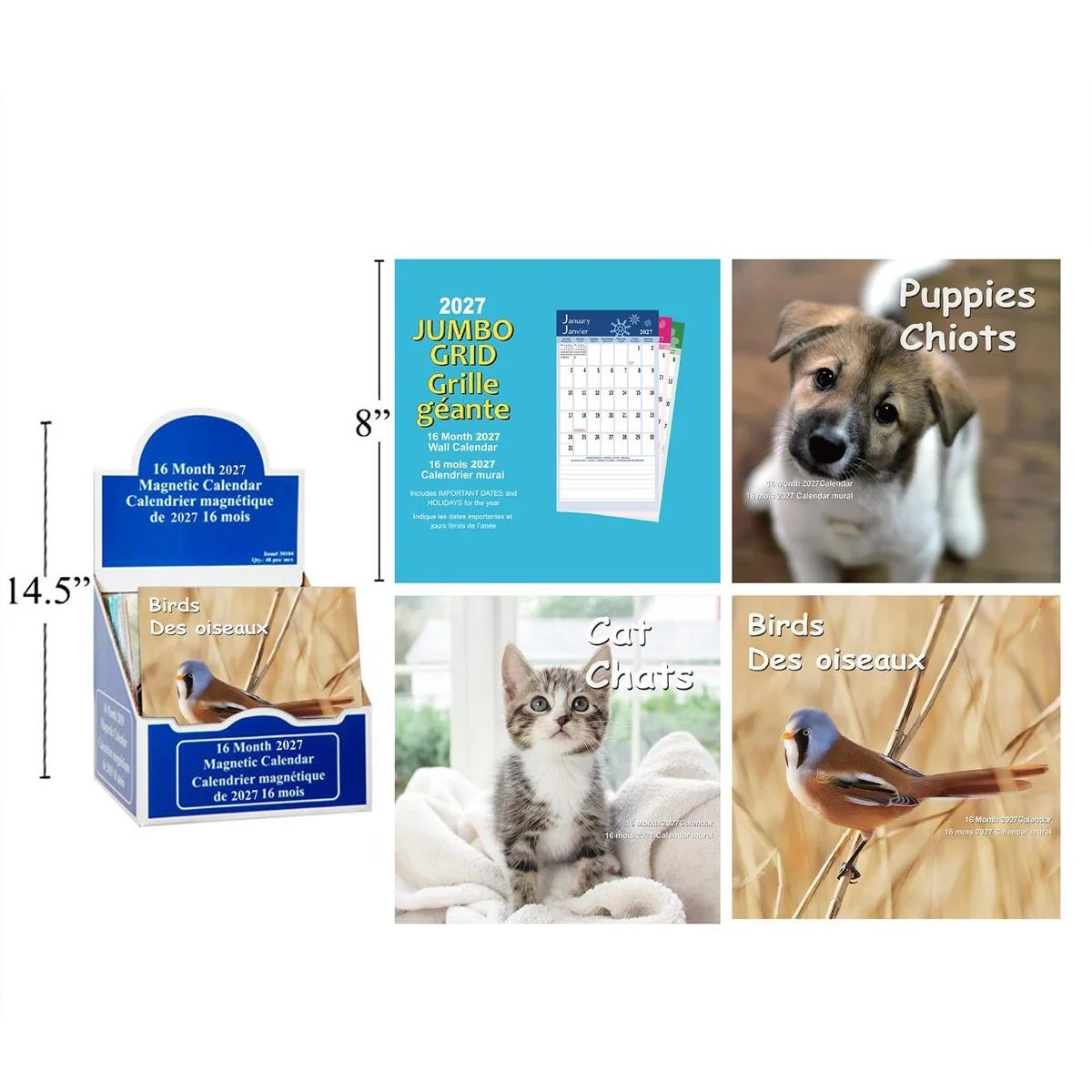 2027 16 Month Magnetic Locker Calendar,4/s,48/PDQ,8x8"(Bilingual)