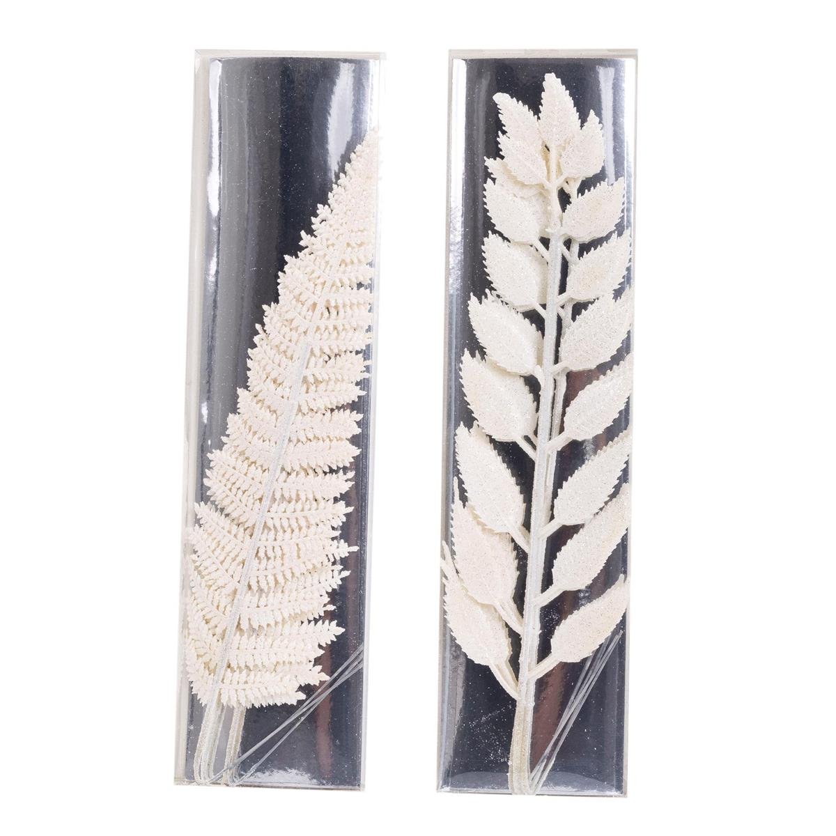 Deco N. 3Pk White Glitter Leaf Spray 2/s