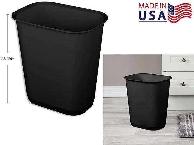 3 Gallon (11.4L) Rectangular Wastebasket. Black Colour Only
