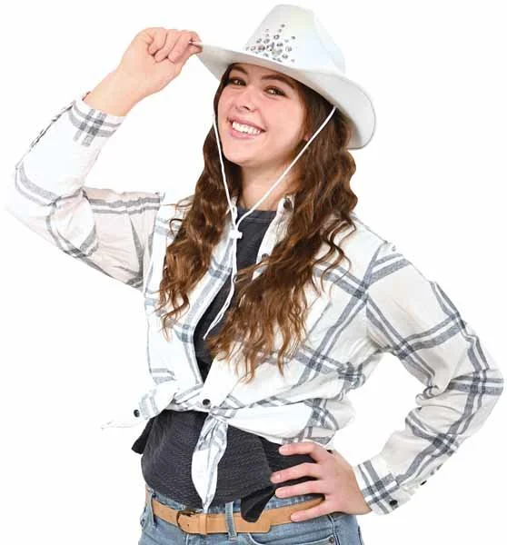 RHINESTONE COWGIRL HAT WHITE