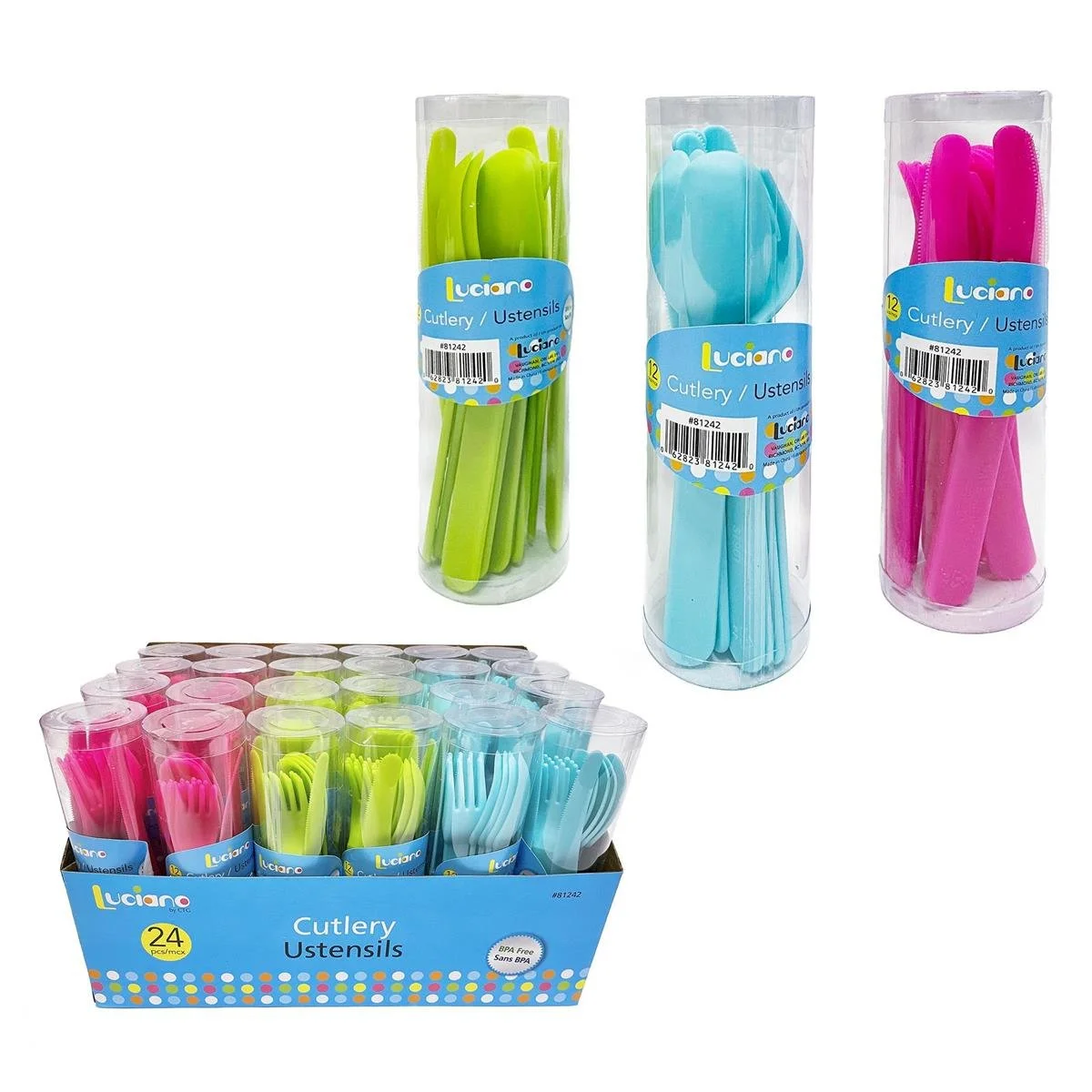Luciano 12pc Cutlery Set in Acetate Tube,3cols.,24/DPY