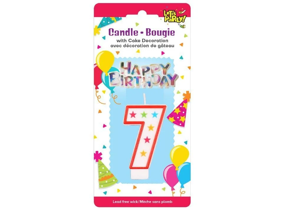 Let's Party #7 Birthday Candle set 8cmH, 6.5x3cm sign