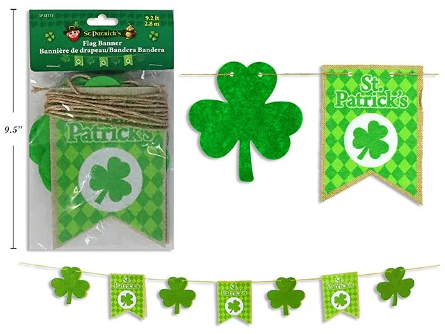 9.2ft St. Pat's Canvas Look Felt Bunting Flag w/ Shamrock