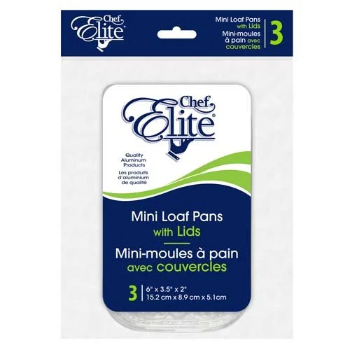 Chef Elite – Mini Loaf Pan with Plastic Lid – 6″ x 3.5″ x 2″ – 3Pk