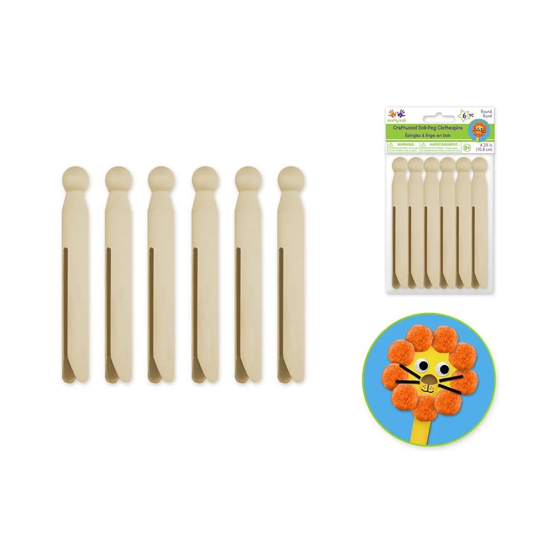 Craftwood: Round Doll-Peg Clothespins Natural