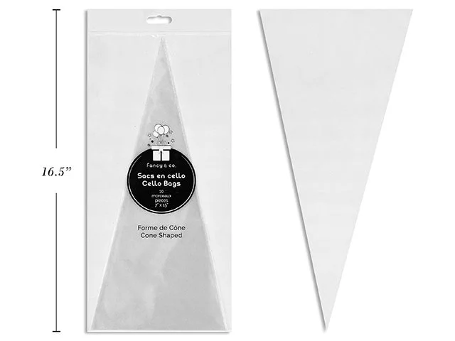 Clear Cello Treat Bags Cone Shape 10 pcs 7''x15'' 30 Micron