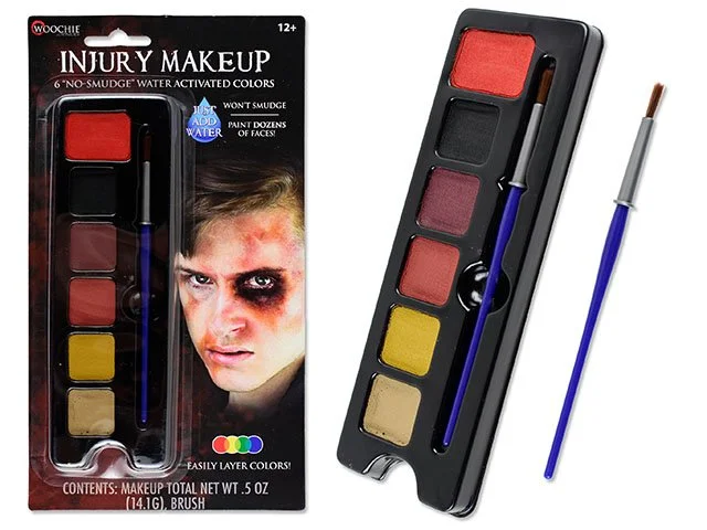 6-Colours Injury Makeup Tray w/Brush. Net Weight: 14.1g.