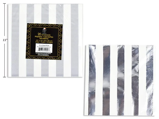 Silver Foil Striped Napkins 20/pk 6.5x6.5" 3ply Luxury ( 13x13" opened )