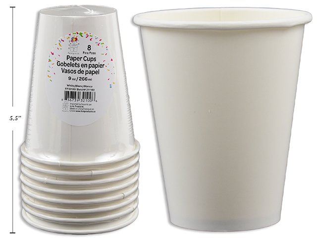 9oz White Paper Cups 8pc 270gsm glossy