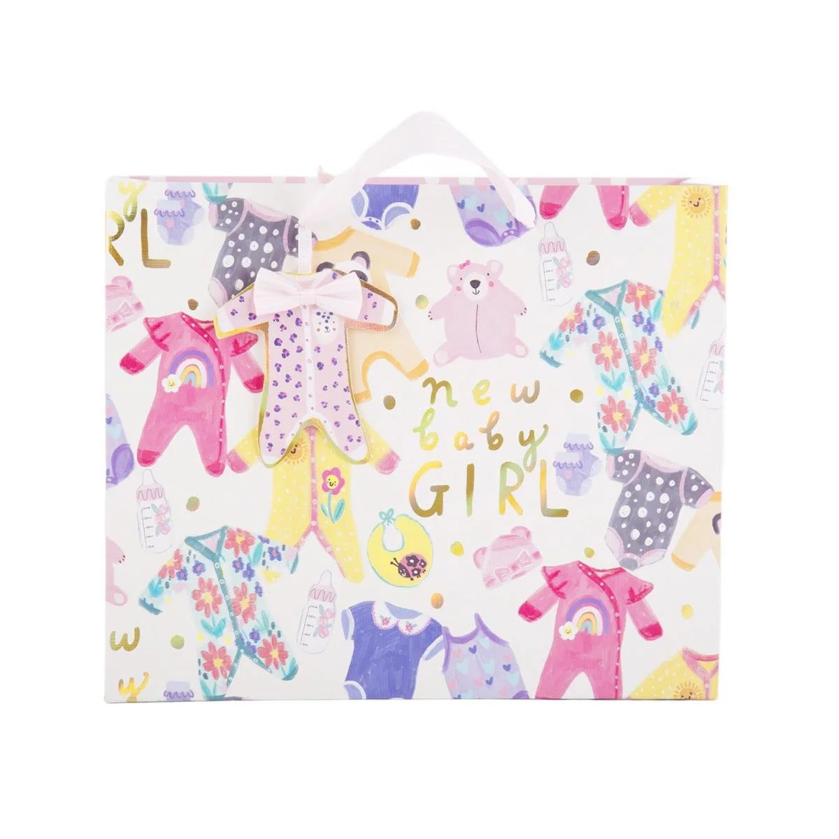 Paper T. DLX Gift Bag, Large Horizontal, Baby Girl, Matte/HS/Emboss