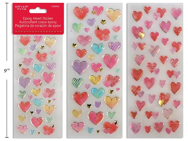 V'tine Heart Epoxy Sticker 2 Asst. Styles