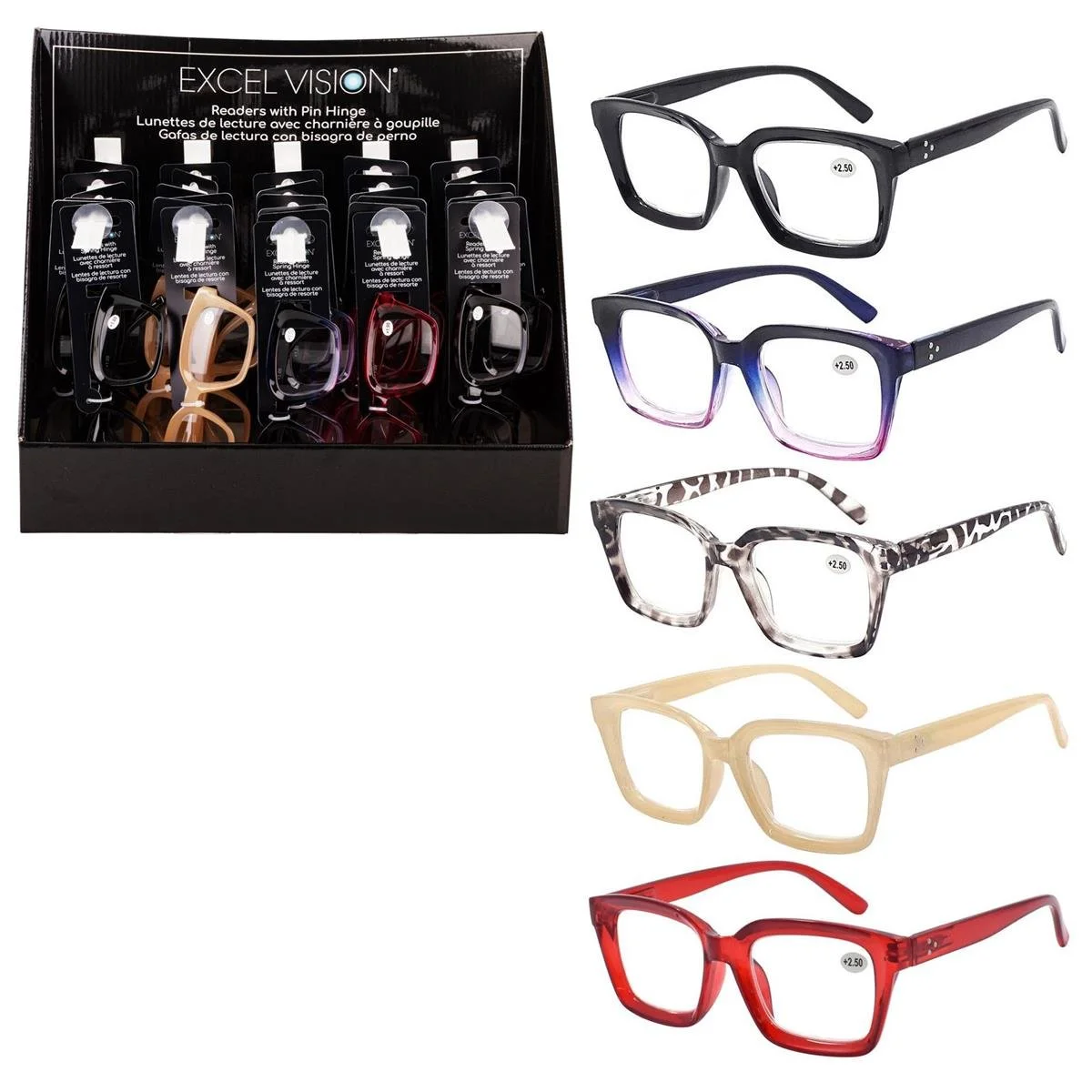 Excel V. Lg Frame Fashion Readers ,spring hinge, 5-col