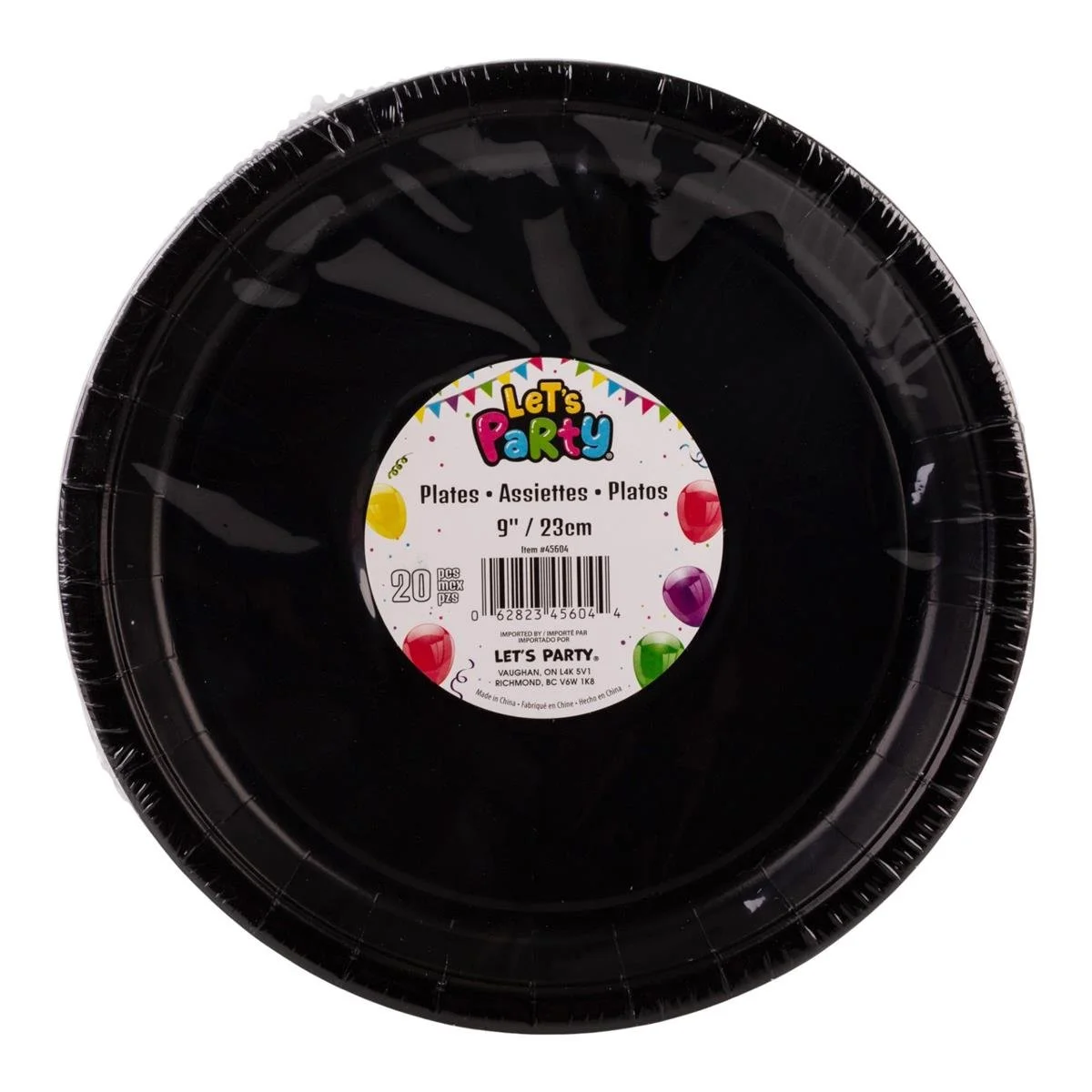 Let's Party, 20ct 9" Black Paper Plate, 350gsm