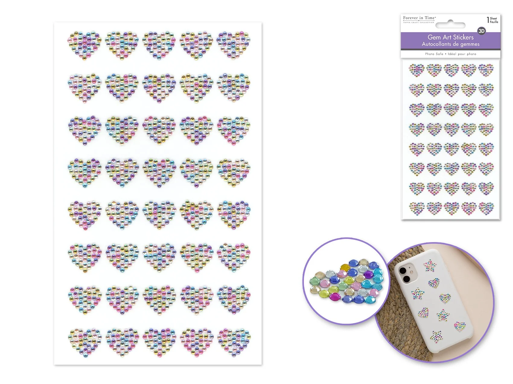 Paper Craft Sticker: 15mm+17mm 3D Mosaic Gem Art B) Hearts Medley