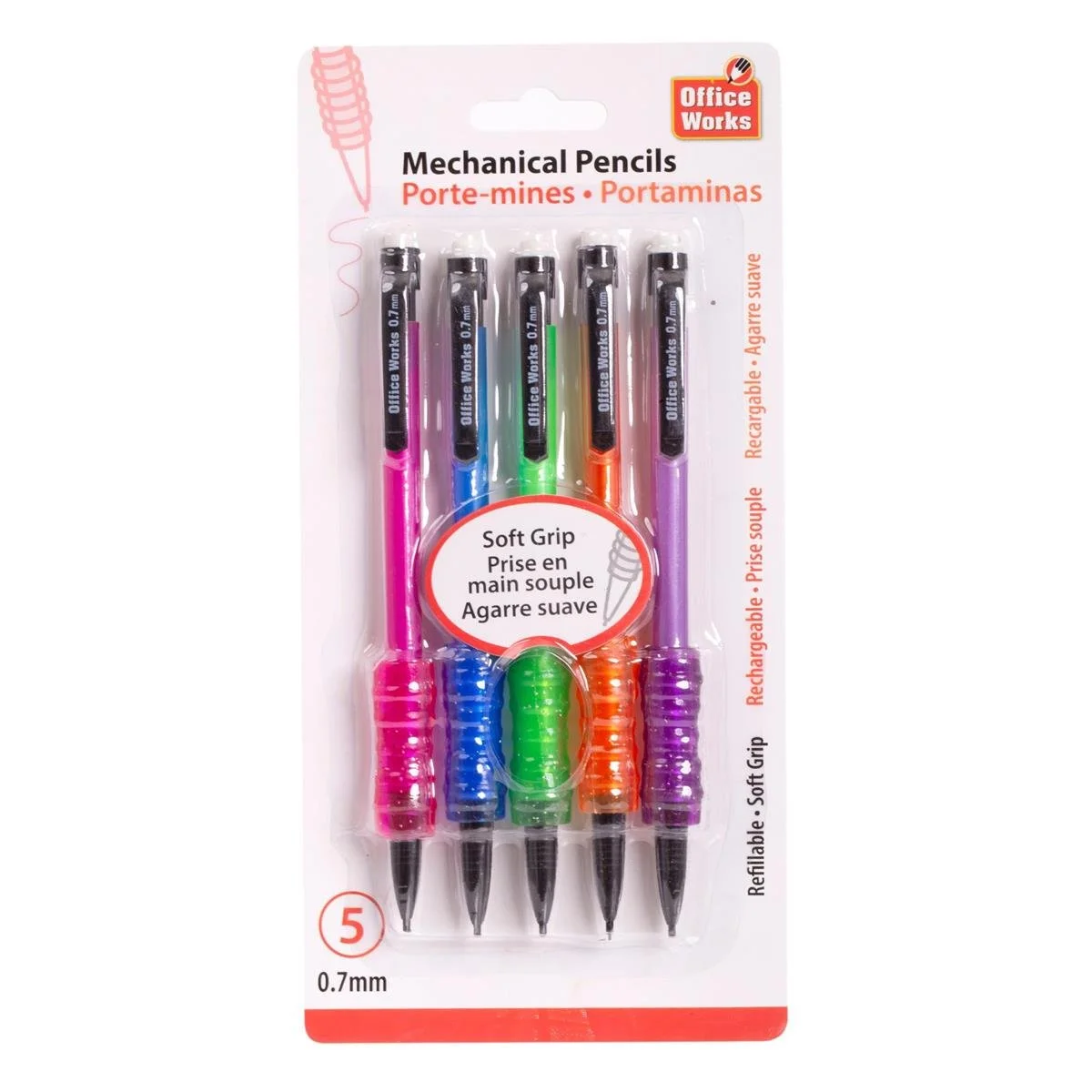 O.WKs. 5-Pc 0.7 Mechanical Pencil w/Comfort Grip