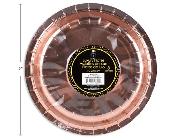 Rose Gold Luxury 9in Round Paper plates 8/pk  350gsm