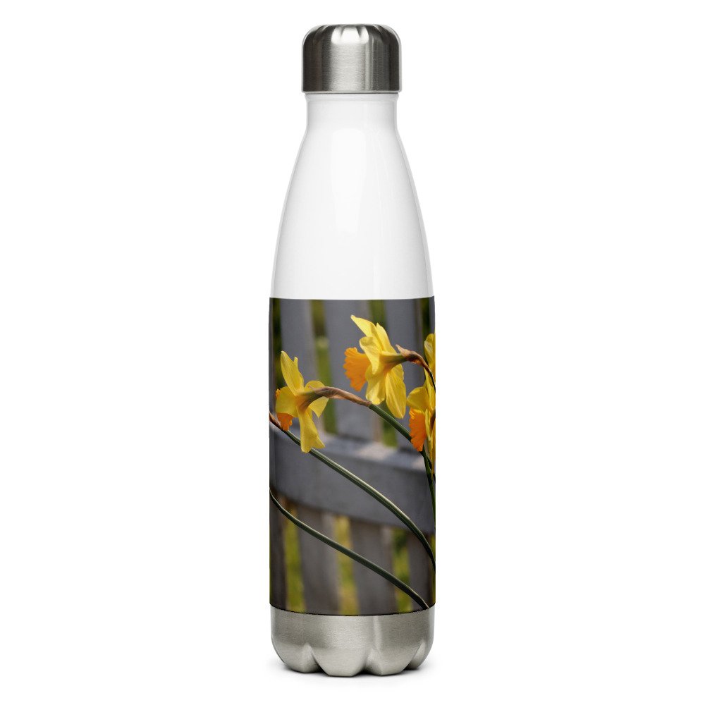 Trendy Water Bottle featuring a beautiful Yellow Daffodils flower photo  design by Photodlights. —