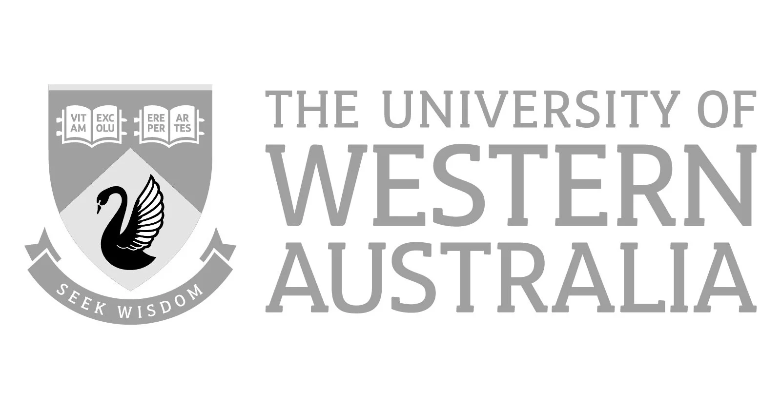 The logo of the University of Western Australia, featuring a swan crest, open book symbols with Latin text, and the motto 'Seek Wisdom'.