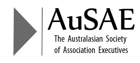 Logo of the Australasian Society of Association Executives (AuSAE), featuring a gray arrow pointing right, with the organization's name in black text.