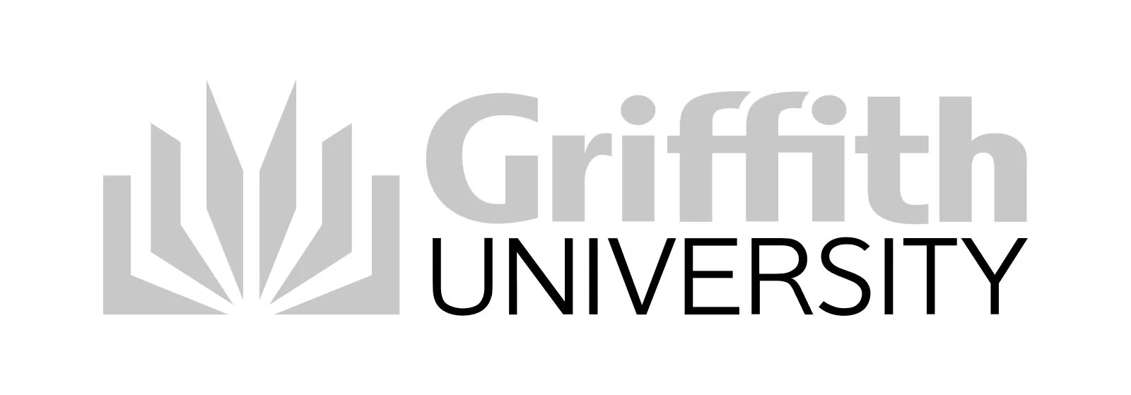 Gray and black logo of Griffith University with a stylized emblem and text.
