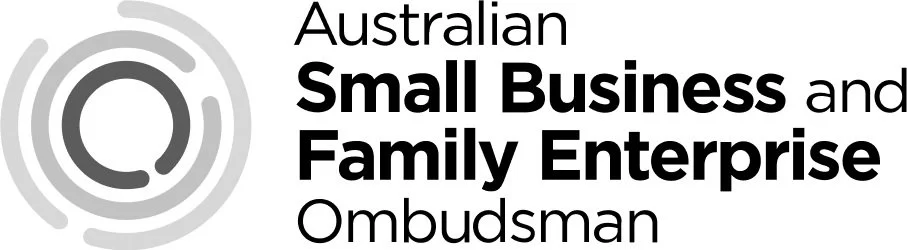 Logo of the Australian Small Business and Family Enterprise Ombudsman featuring a circular graphic on the left and the organization name on the right.