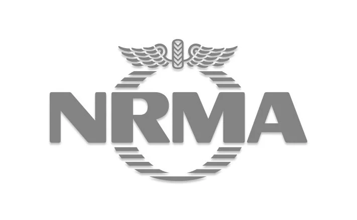 NRMA logo with a circular design and wings at the top.