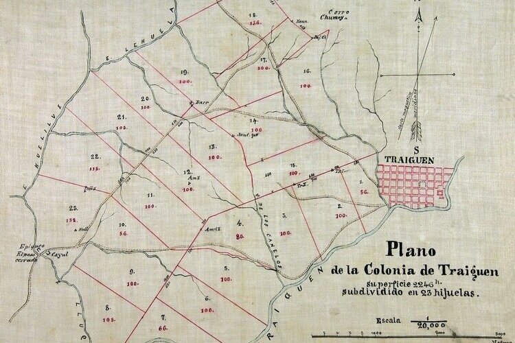Plano de la Colonia de Traiguen” (1881), fuente: Mapoteca Archivo Nacional
