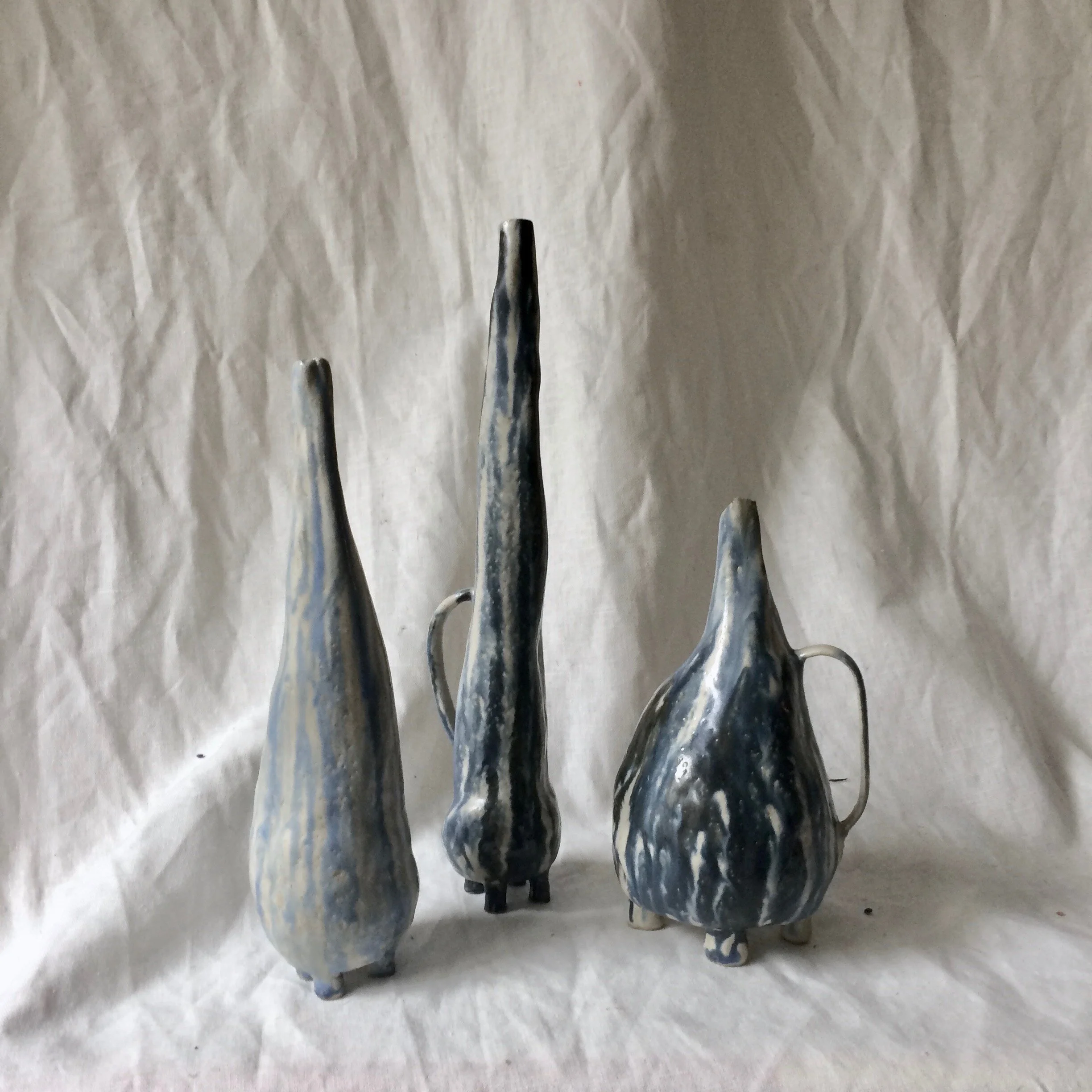 Striped Single Stemmed Vases with Feet