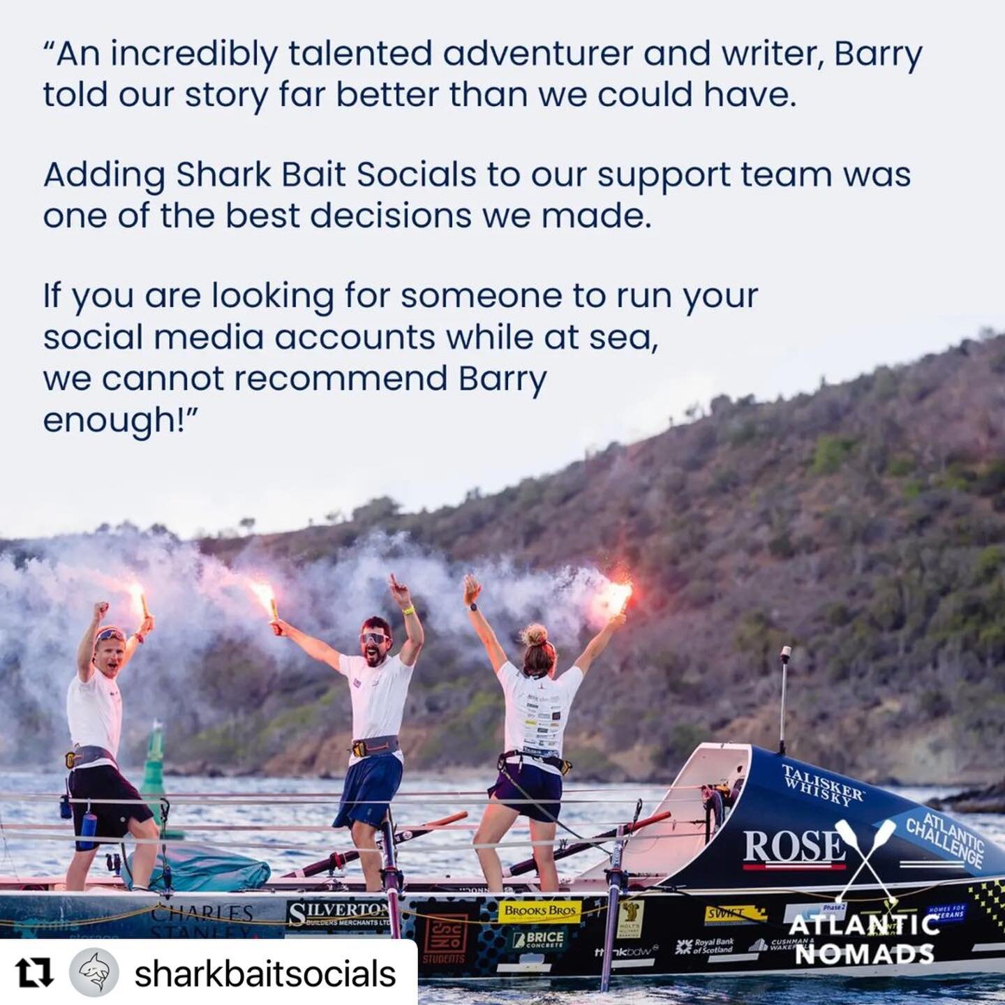 #Repost @sharkbaitsocials 

@atlanticnomads - 2021 winners of the trio class in the @Atlanticcampaigns race, current world record holders for fastest mixed trio, and the far more coveted Shark Bait award for loveliest humans. 😂
&bull;
Taylor, James,