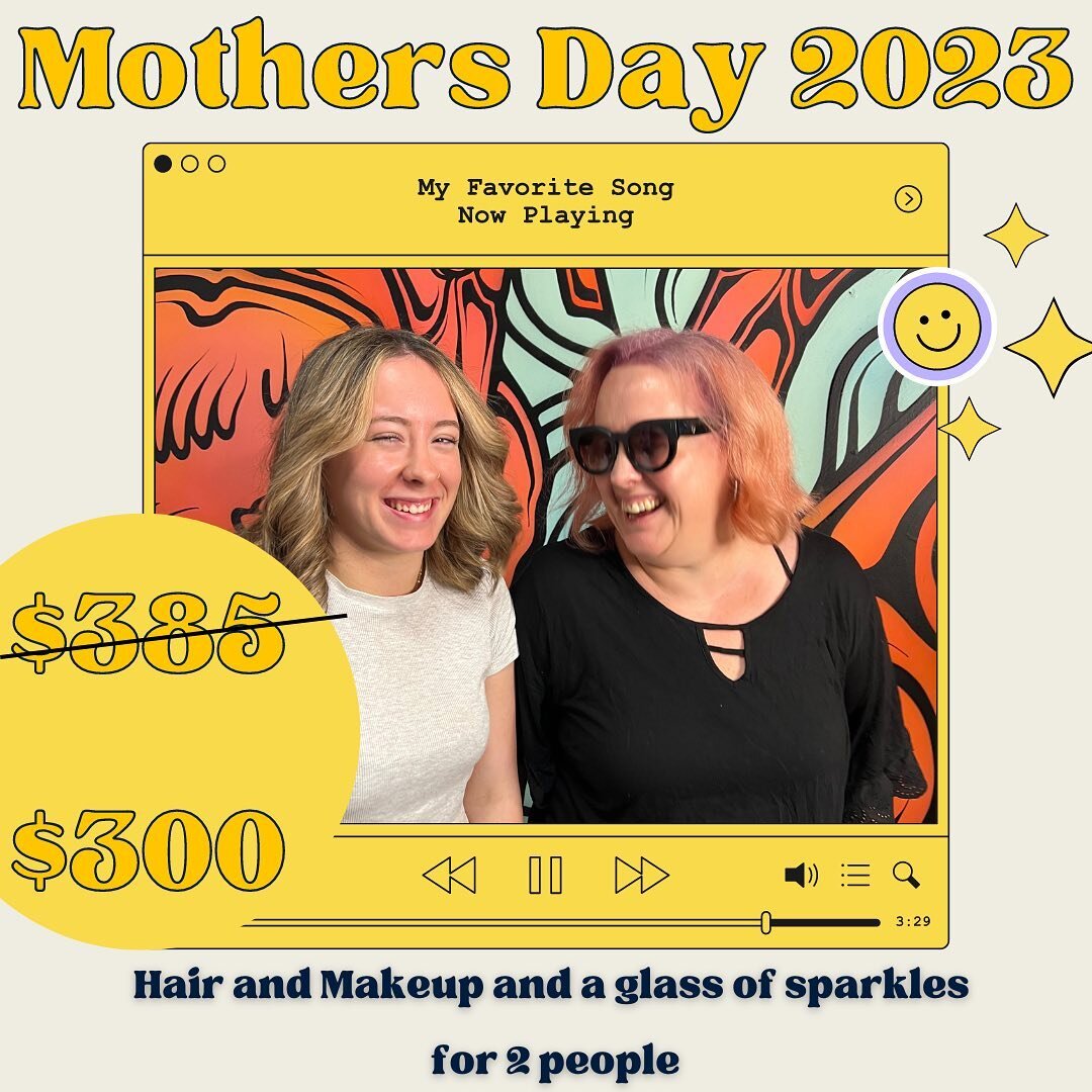 OUR MOTHER&rsquo;S DAY DEALS ARE HERE 💗💗 Swipe to check them all out 👉

💖 Hair and Makeup and a Glass of Sparkles for 2 people - $300

💖 Dermalogica Pro 60 Facial and Blowdry &amp; Mums choice of Skin Tightening or Dermaplaning - $200

💖 Esstud