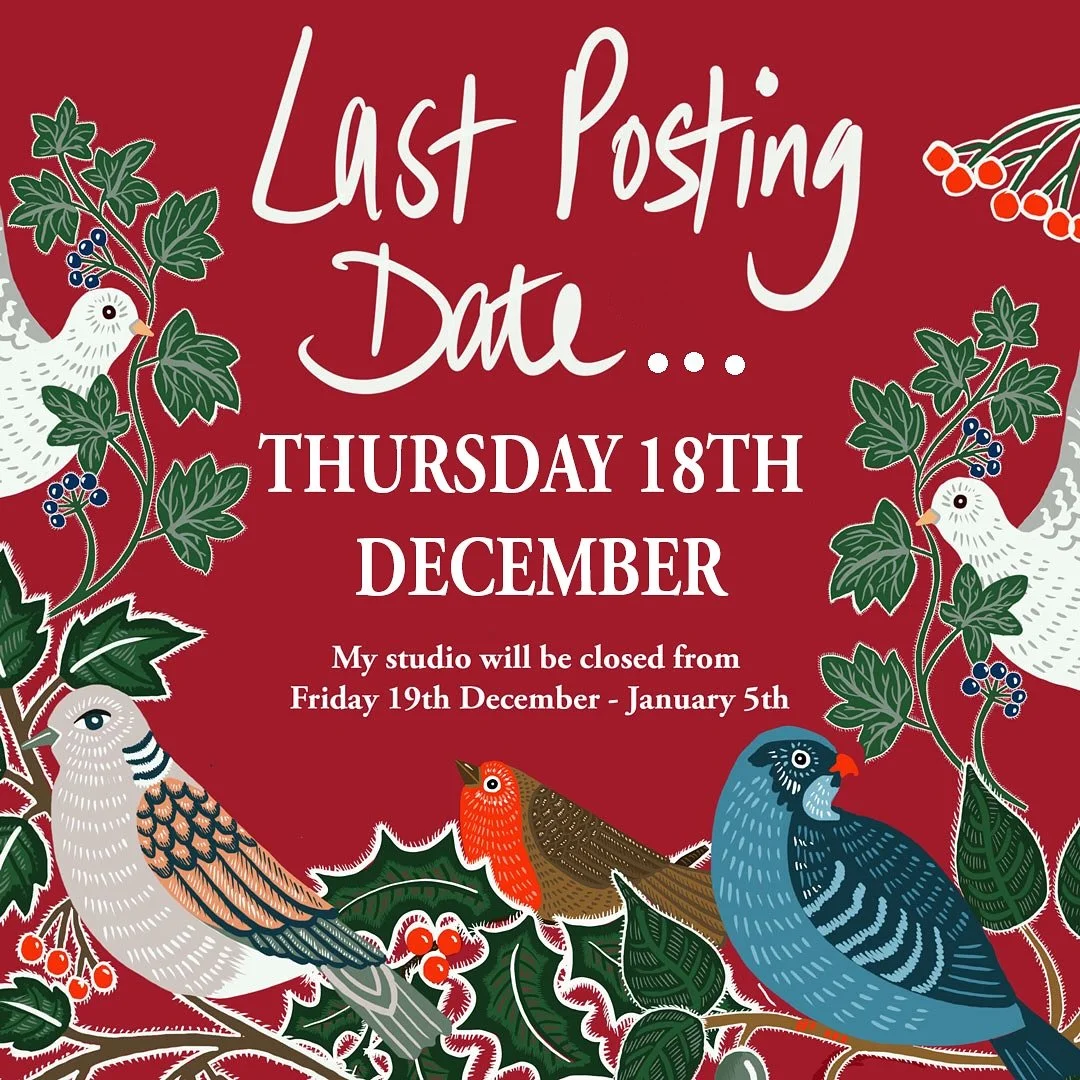 🎄 Holiday Posting Dates 🎄
Just a little heads-up!
The last day I&rsquo;ll be posting orders before Christmas is Thursday 18th December.
My studio will then be closed from 19th Dec &ndash; 5th Jan.
Any orders placed after the 20th will be dispatched