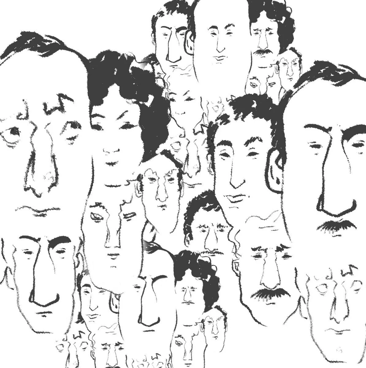 El ilustrador Laszlo Kovacs firma esta portada en blanco y negro. Varias caras de hombres y alguna mujer van tomando su turno en mostrar sus serios rostros al espectador.