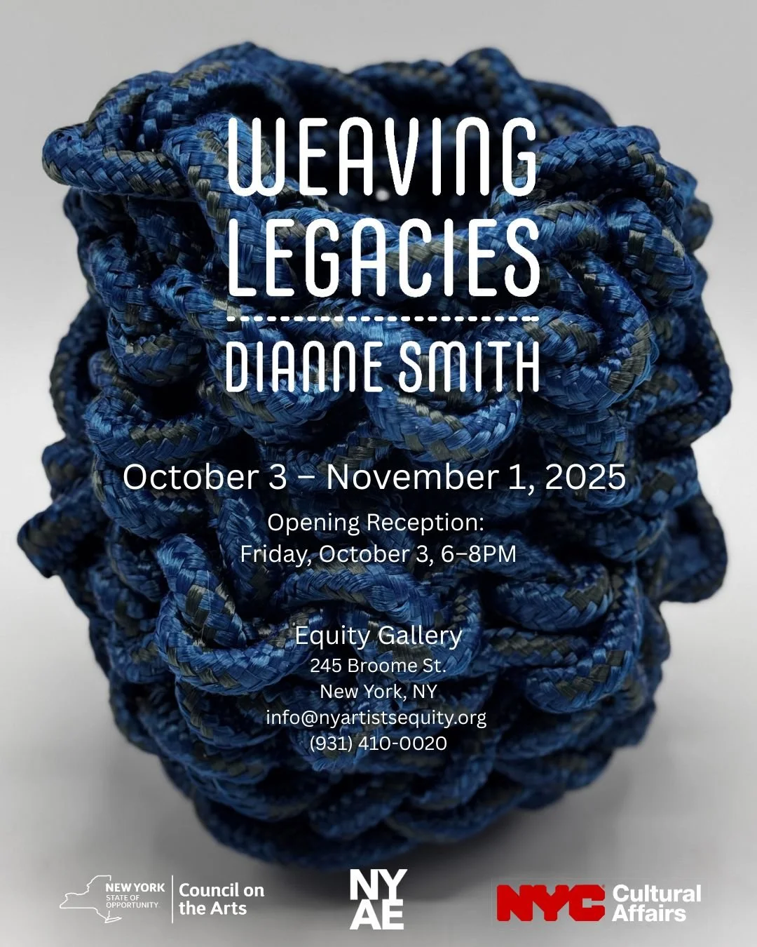 Equity Gallery is pleased to present &quot;Weaving Legacies&rdquo;, a solo exhibition by Dianne Smith! Curated by Vladimir Cybil Charlier, the exhibition will be on view from October 3rd through November 1st. Please join us for an opening reception t
