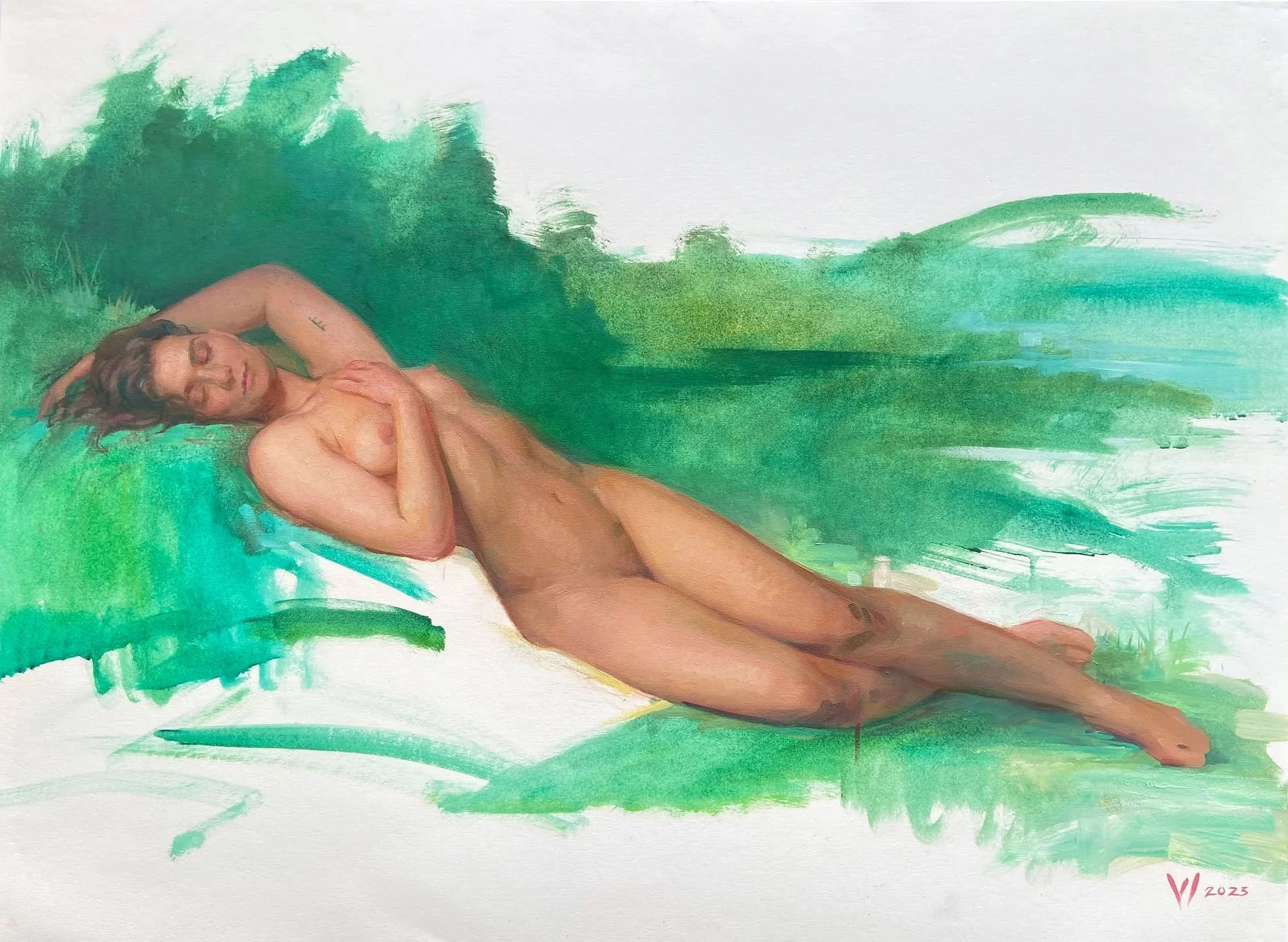 &quot;This sketch on oil paper is one of my favorite works in the show. With the stunning @madamemackenzie as my muse, it&rsquo;s made in oil paint on Stonehenge Oil Paper from @legion, which handles like nothing else. A bit like watercolor to start,